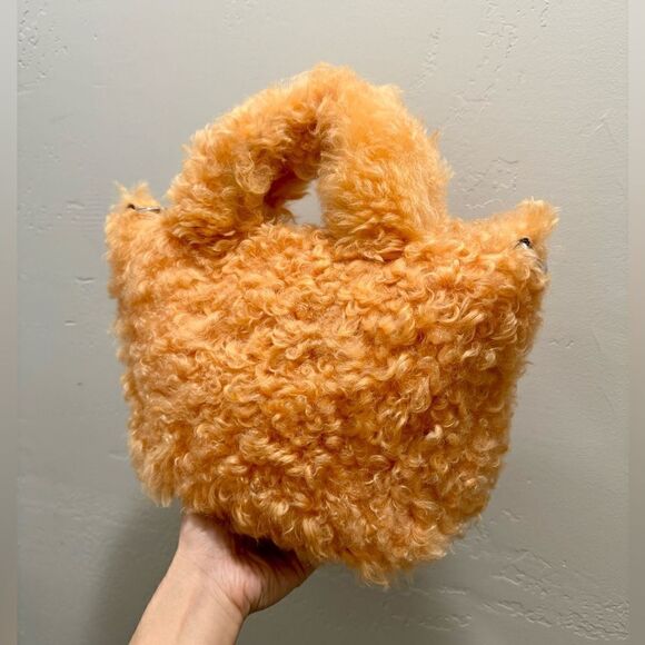 Multi Use Orange Genuine Curly Shearling Top Handle Bag/Shoulder Bag/Crossbody - Picture 8 of 16